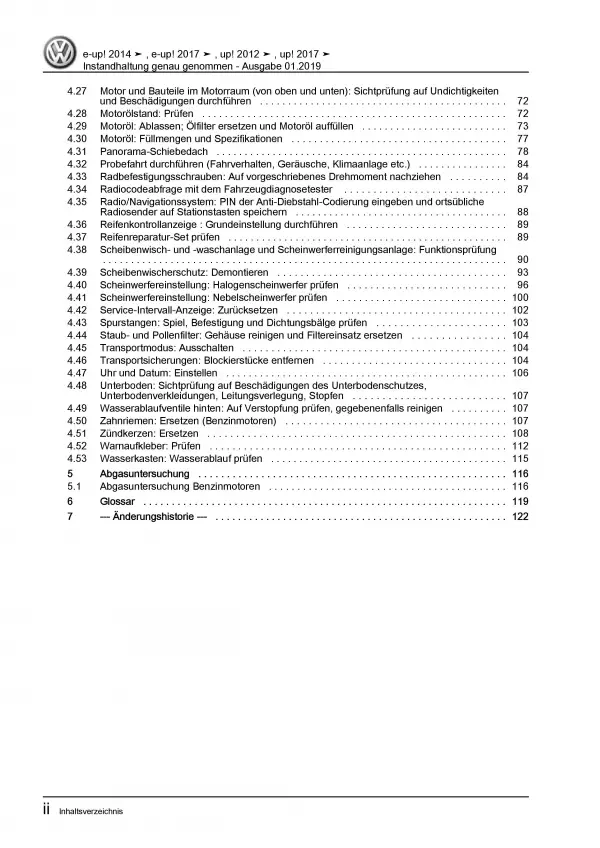 VW e-Up! BL1 2013-2016 Instandhaltung Inspektion Wartung Reparaturanleitung PDF