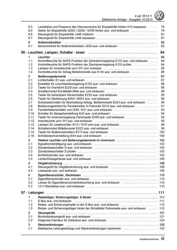 VW e-Up! BL1 (13-16) Elektrische Anlage Elektrik Systeme Reparaturanleitung PDF