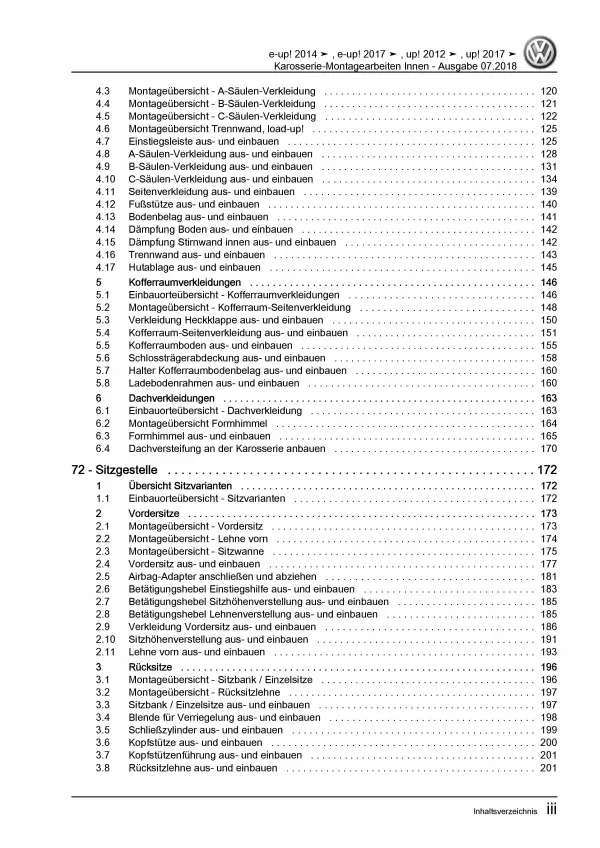 VW e-Up! BL1 2013-2016 Karosserie Montagearbeiten Innen Reparaturanleitung PDF