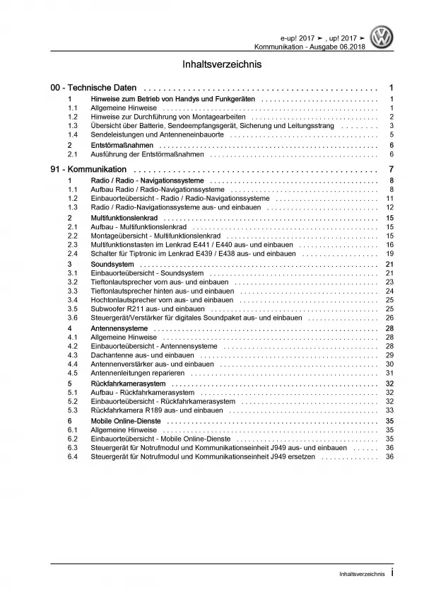 VW e-Up! Typ BL2 ab 2016 Radio Navigation Kommunikation Reparaturanleitung PDF