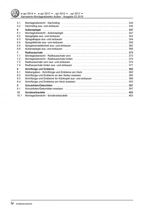 VW e-Up! BL2 ab 2016 Karosserie Montagearbeiten Außen Reparaturanleitung PDF