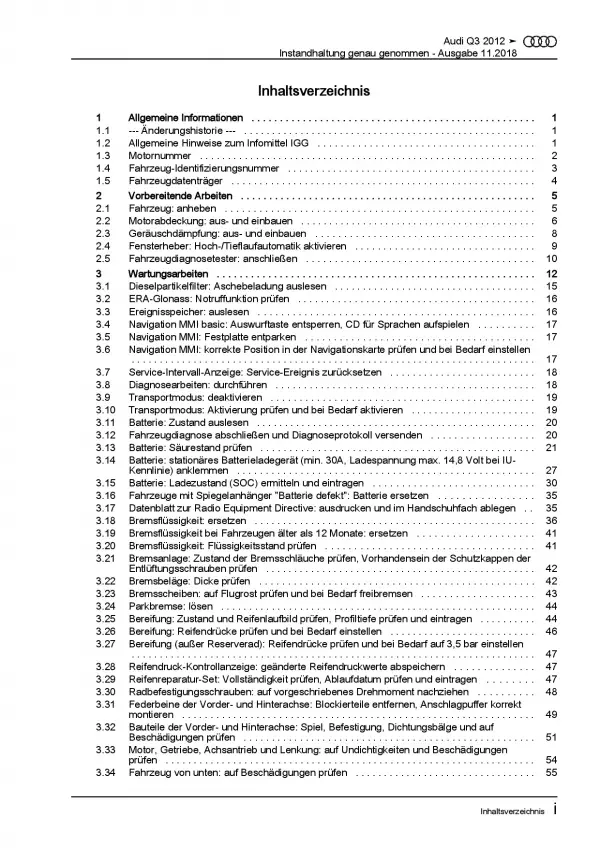 Audi Q3 8U 2011-2018 Instandhaltung Inspektion Wartung Reparaturanleitung PDF