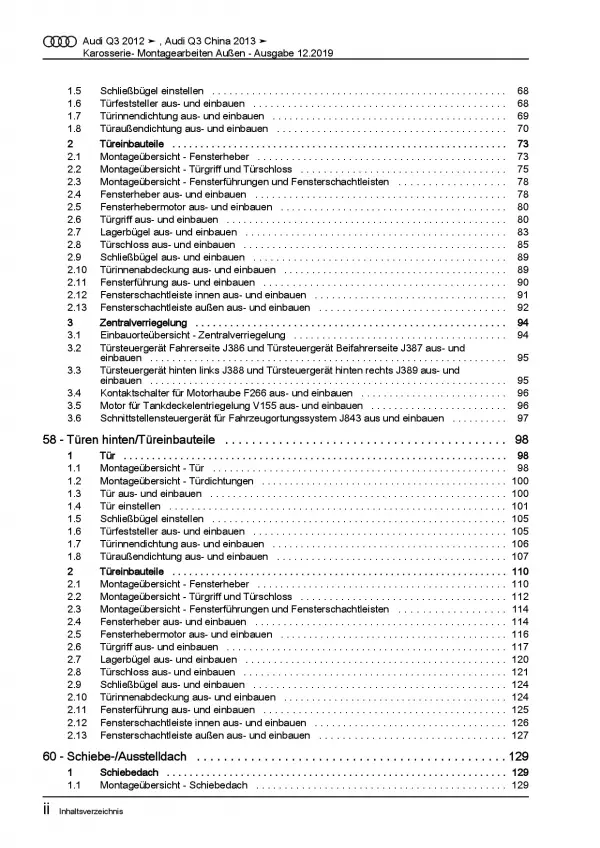 Audi Q3 Typ 8U 2011-2018 Karosserie Montagearbeiten Außen Reparaturanleitung PDF