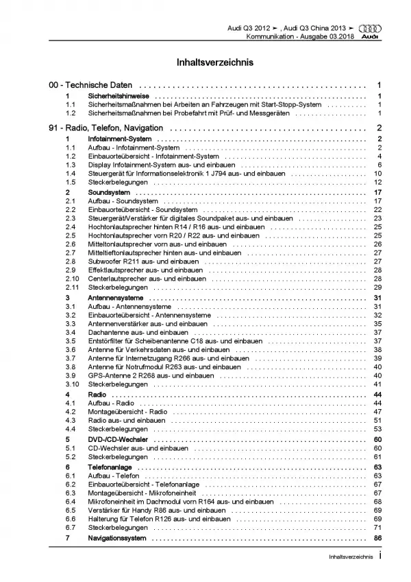 Audi Q3 Typ 8U 2011-2018 Radio Navigation Kommunikation Reparaturanleitung PDF
