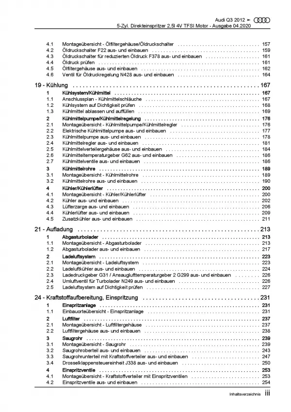 Audi Q3 8U 2011-2018 5-Zyl. 2,5l Benzinmotor 310-367 PS Reparaturanleitung PDF