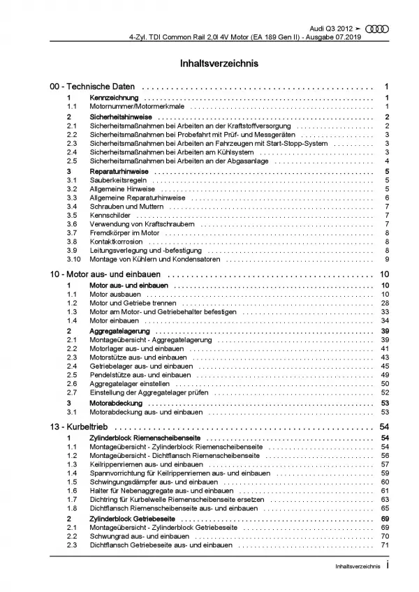 Audi Q3 8U 2011-2018 4-Zyl. 2,0l Dieselmotor 136-177 PS Reparaturanleitung PDF