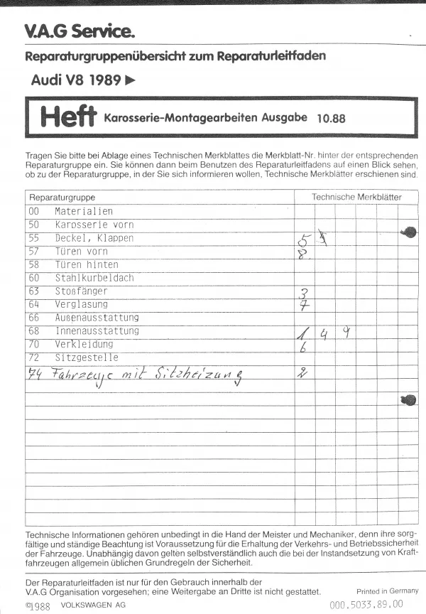 Audi V8 4C 1988-1994 Karosseriearbeiten Innen und Außen Reparaturanleitung PDF