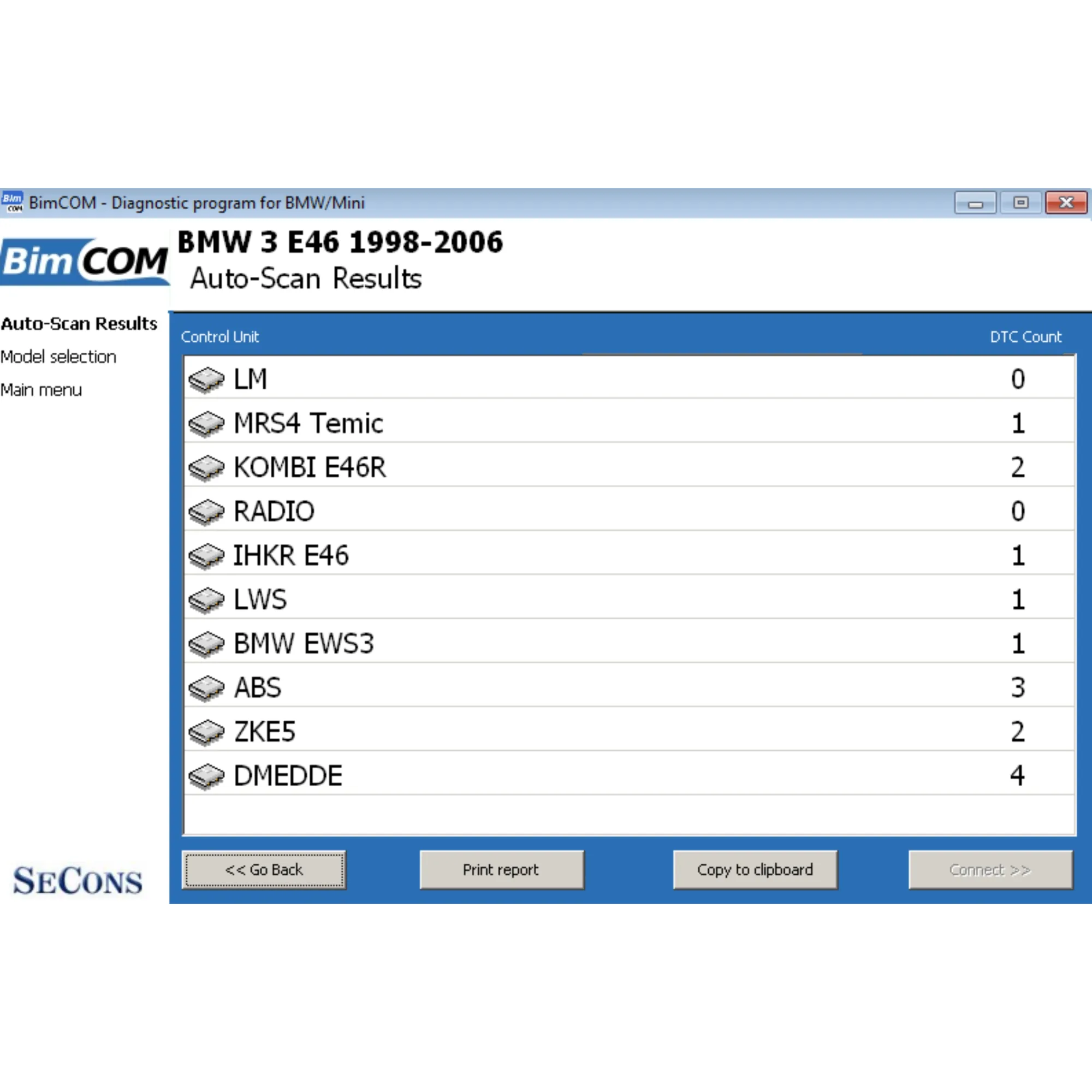 Anzeige des Auto Scans von BimCom.