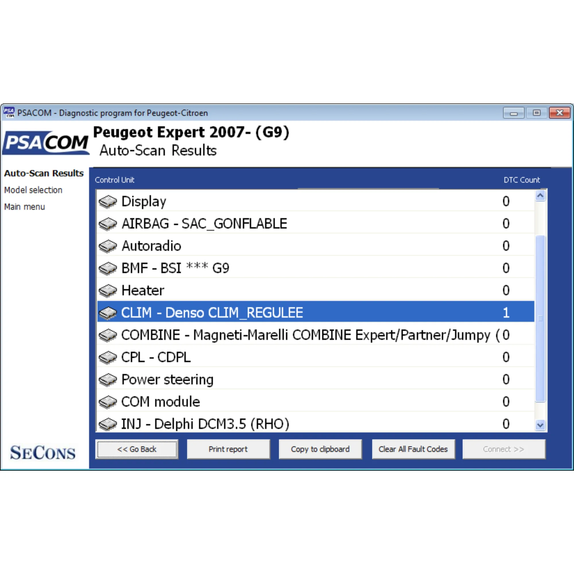 Anzeige des Auto Scans von PSA-COM.