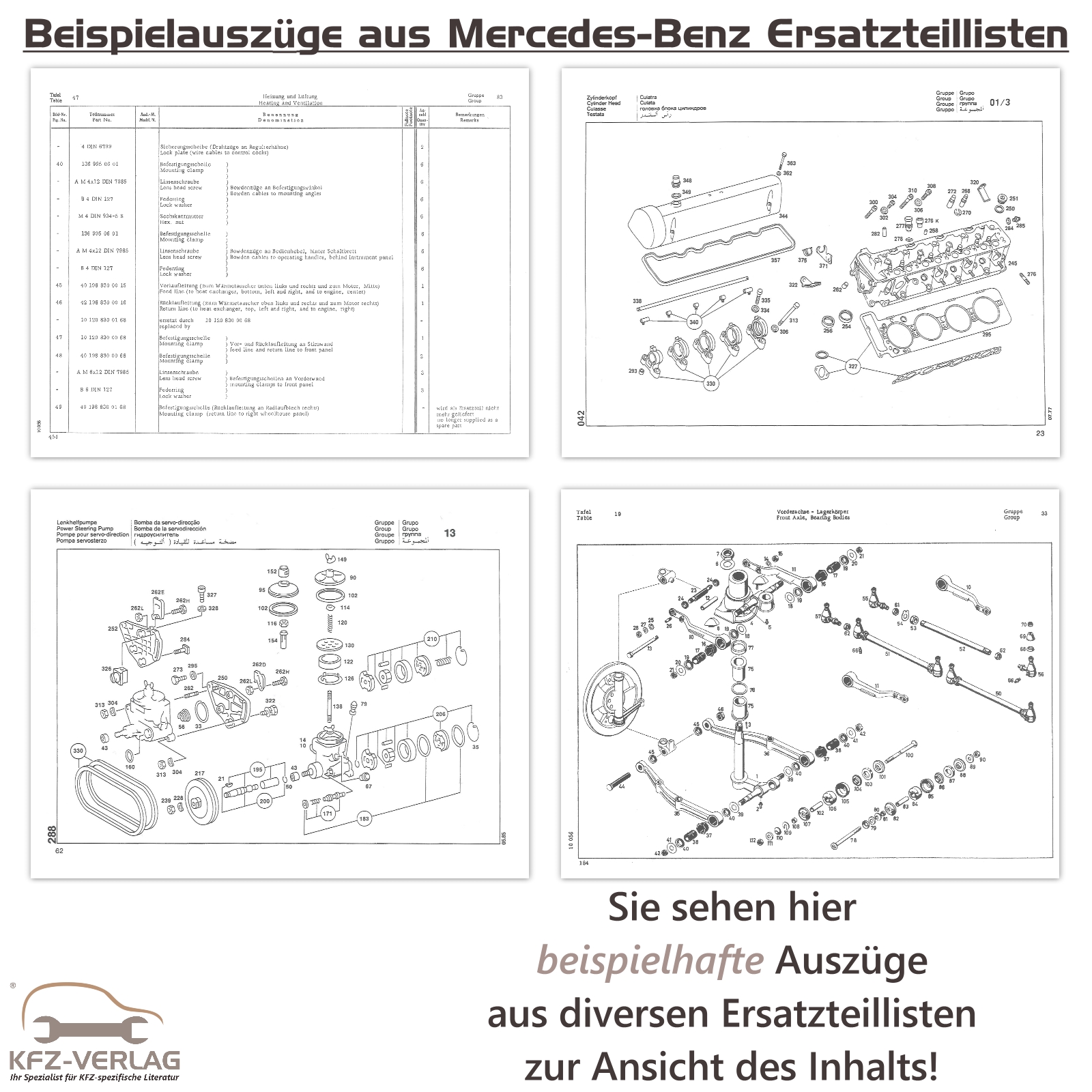 Beispielhafte Auszüge aus diversen Ersatzteilkatalogen von Mercedes-Benz