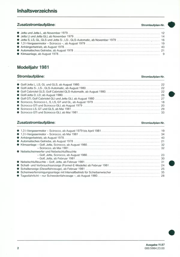 VW Golf 1 17 1979-1982 Schaltplan Stromlaufplan Verkabelung Elektrik Pläne PDF