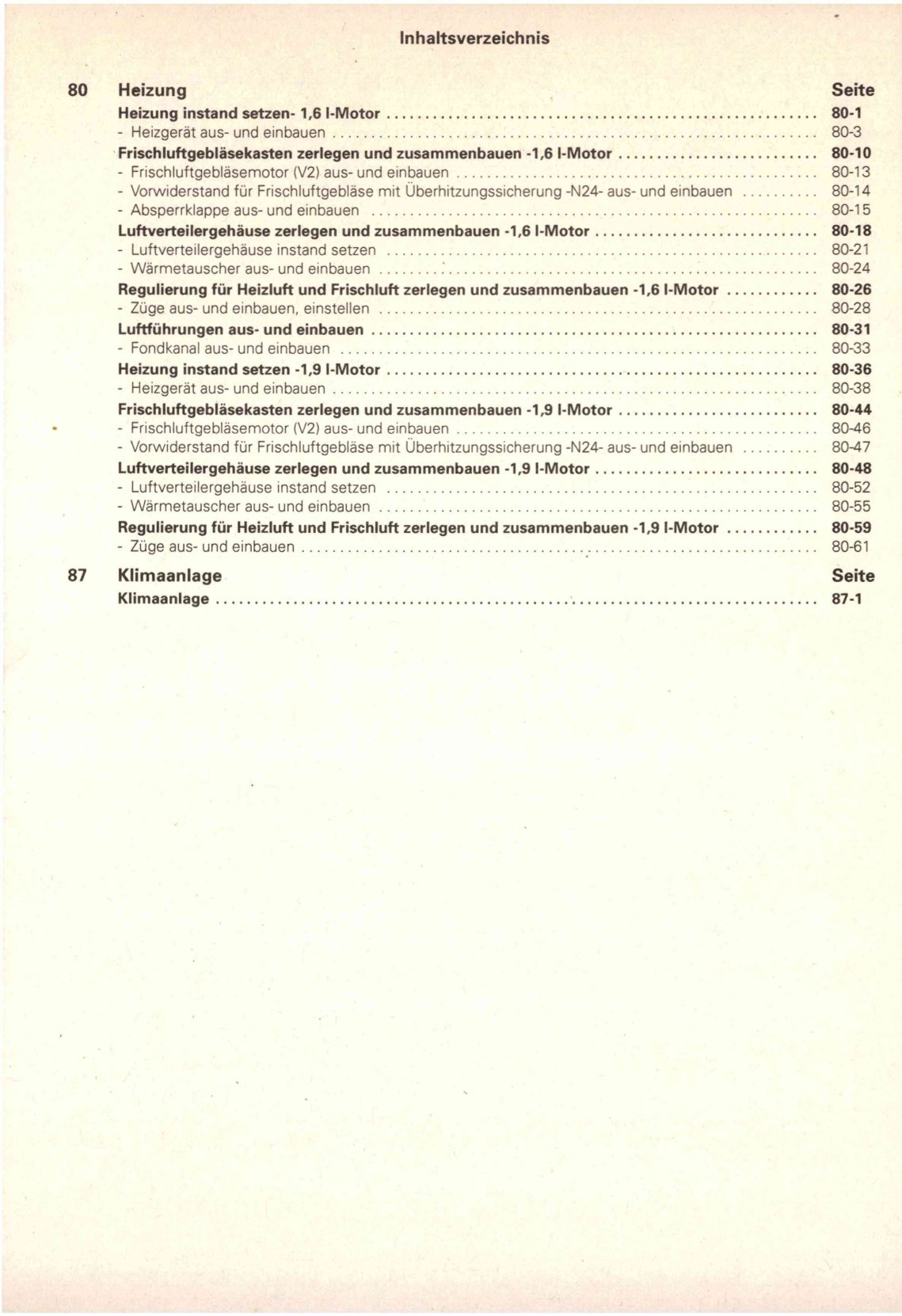 VW Caddy Pickup Typ 9U 1996-2000 Heizung Lüftung Klimaanlage Reparaturanleitung