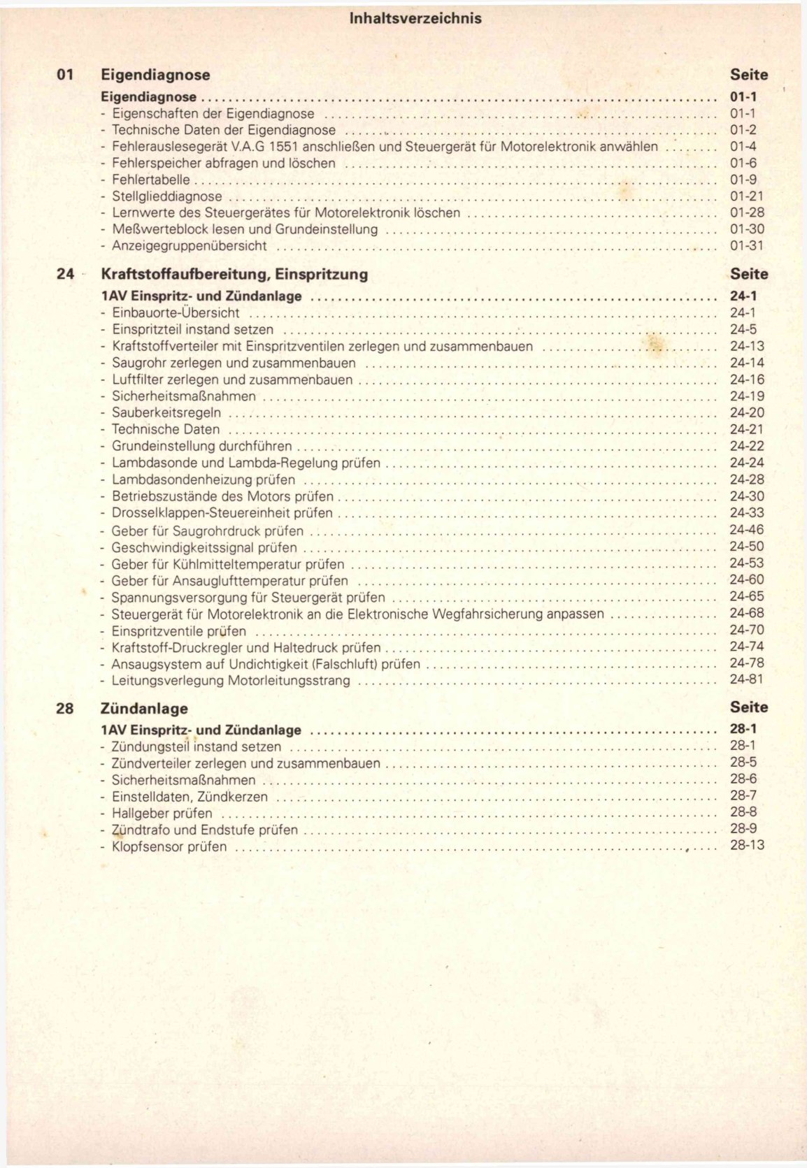 VW Caddy Pickup 9U 1996-2000 1AV Einspritz- Zündanlage 75 PS Reparaturanleitung