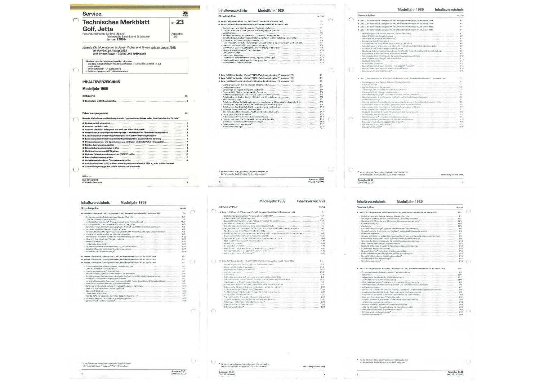 VW Golf 2 Typ 19 1989-1992 Schaltplan Stromlaufplan Verkabelung Elektrik Pläne