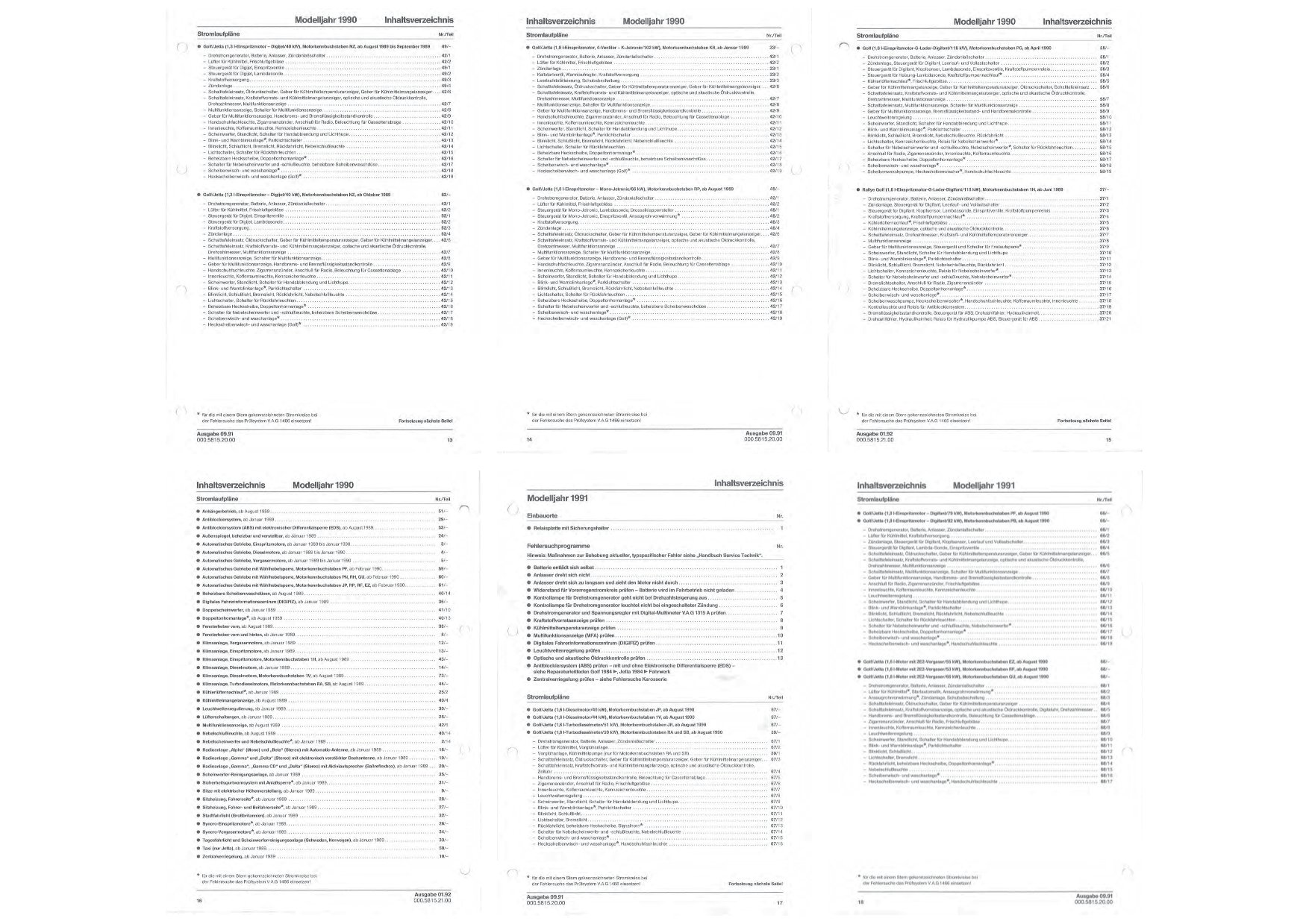 VW Golf 2 Typ 19 1989-1992 Schaltplan Stromlaufplan Verkabelung Elektrik Pläne