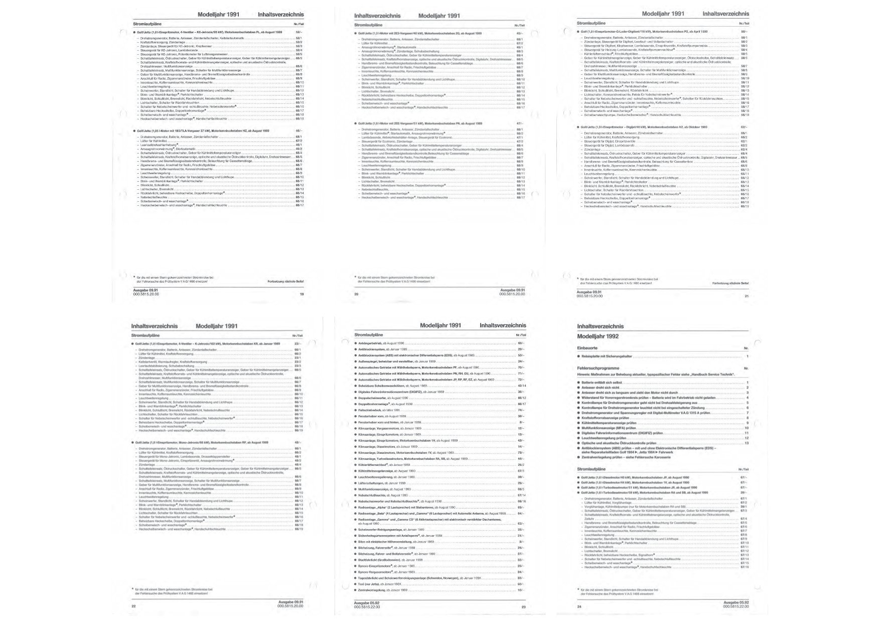 VW Golf 2 Typ 19 1989-1992 Schaltplan Stromlaufplan Verkabelung Elektrik Pläne