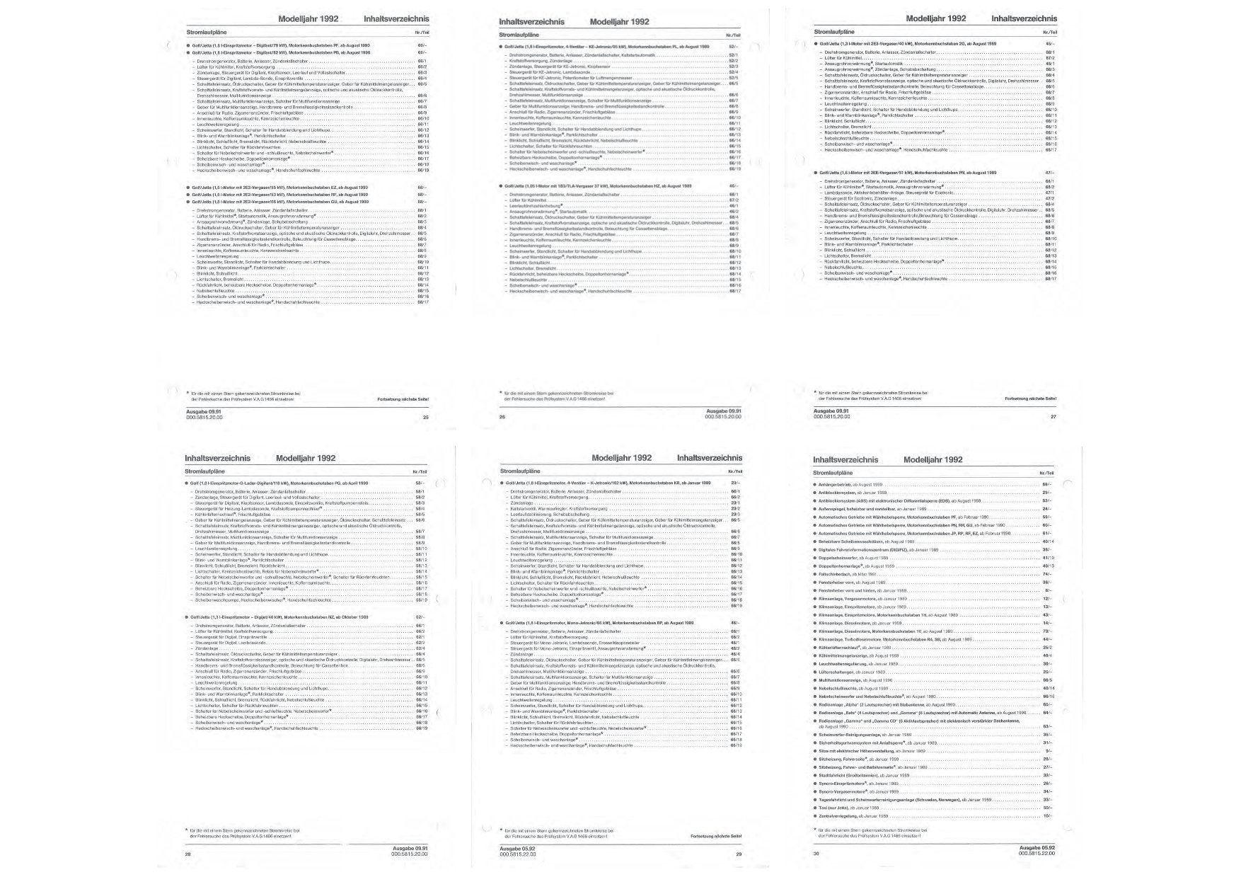 VW Golf 2 Typ 19 1989-1992 Schaltplan Stromlaufplan Verkabelung Elektrik Pläne