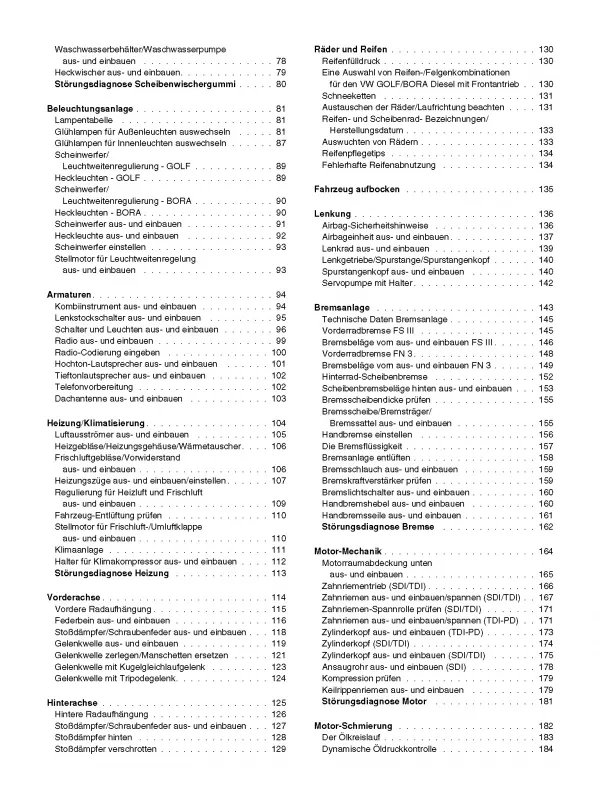 VW Bora/Jetta 4 Typ 1J2 09.1998-05.2005 So wird's gemacht Reparaturanleitung