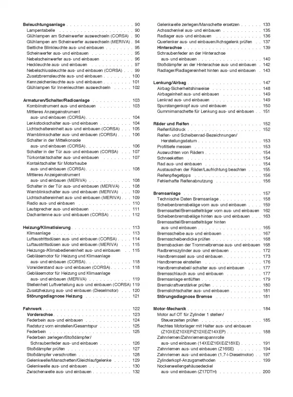 Opel Meriva A 2003-2010 So wird's gemacht Reparaturanleitung E-Book PDF