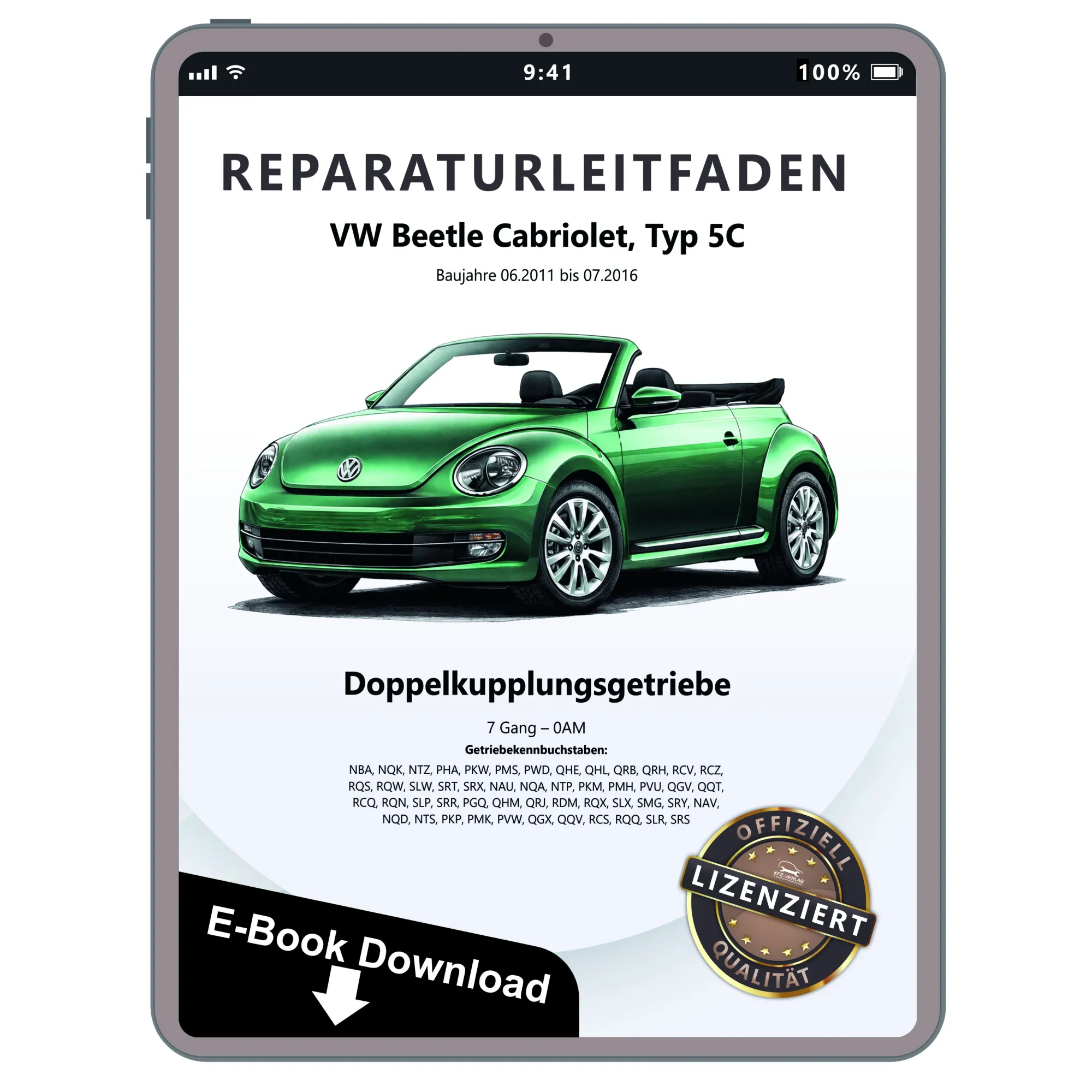 VW Beetle Cabrio 2011-2016 7 Gang Automatikgetriebe 0AM Reparaturanleitung eBook