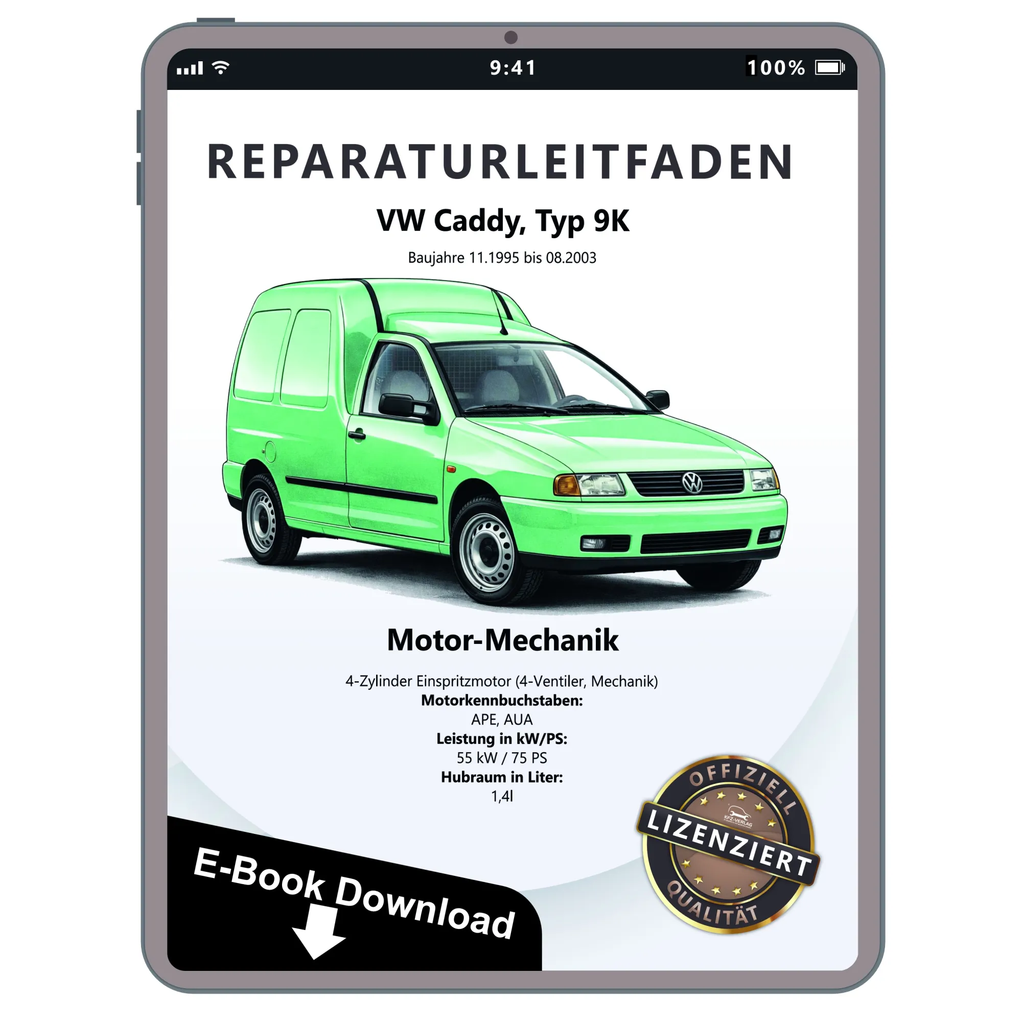 VW Caddy 9K 1995-2003 4-Zyl. Benzinmotor Mechanik 75 PS Reparaturanleitung eBook
