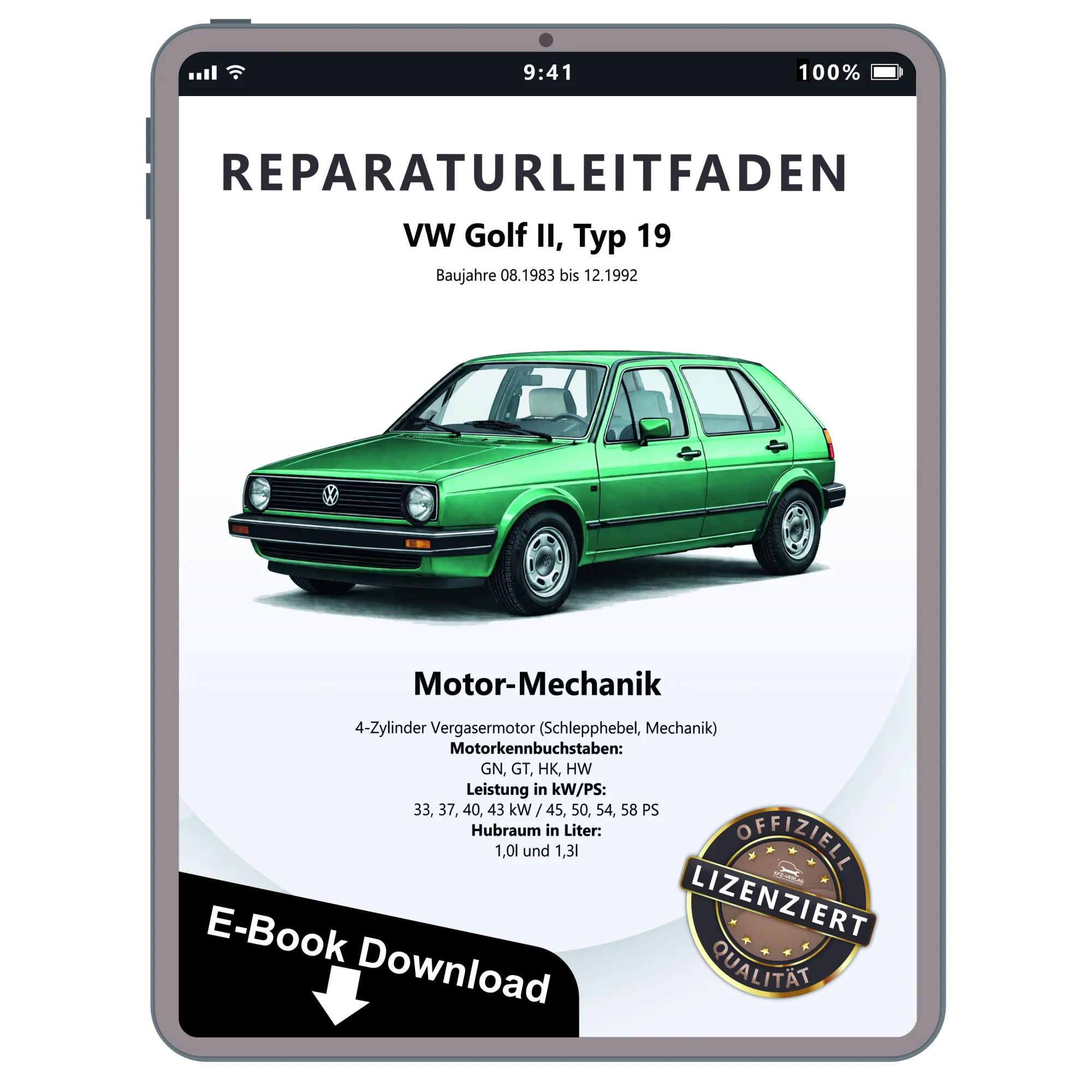 VW Golf 2 19 1983-1992 Benzinmotor Mechanik 45-58 PS Reparaturanleitung eBook