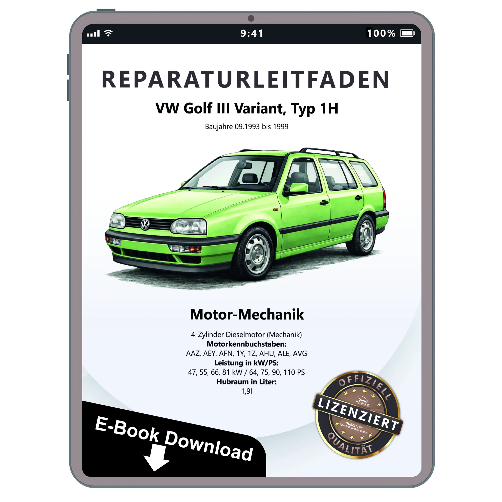 VW Golf 3 Variant 1H (93-99) Dieselmotor Mechanik 1,9l Reparaturanleitung eBook
