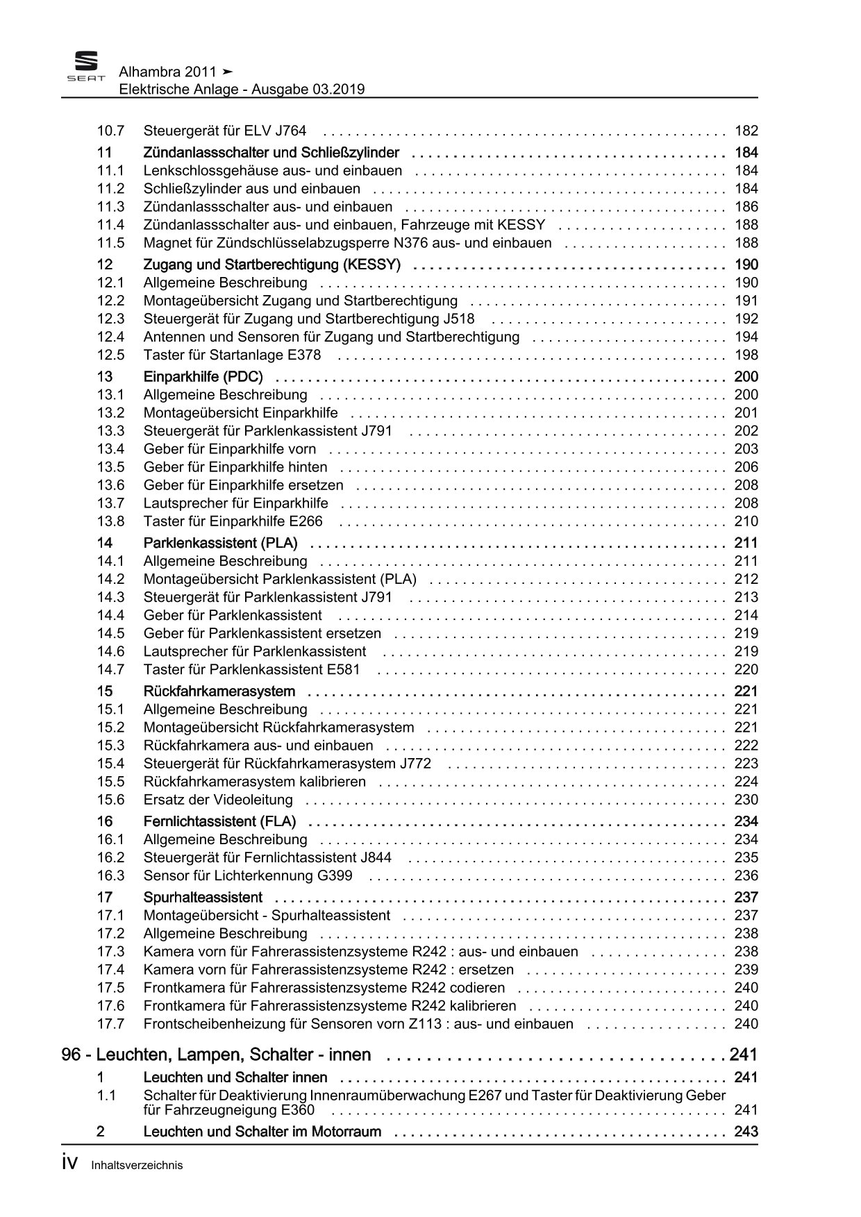 Seat Alhambra 71 2010-2015 Elektrische Anlage Elektrik Reparaturanleitung eBook