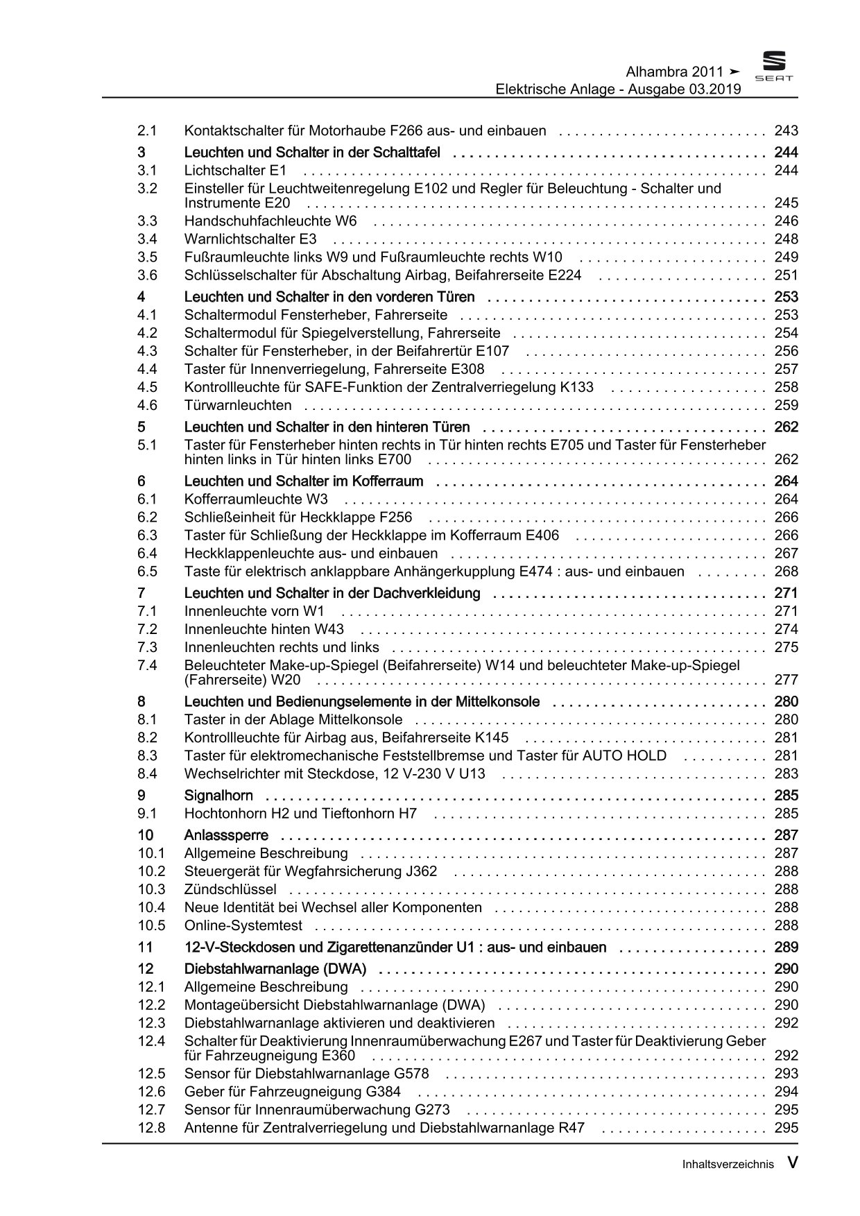 Seat Alhambra 71 2010-2015 Elektrische Anlage Elektrik Reparaturanleitung eBook