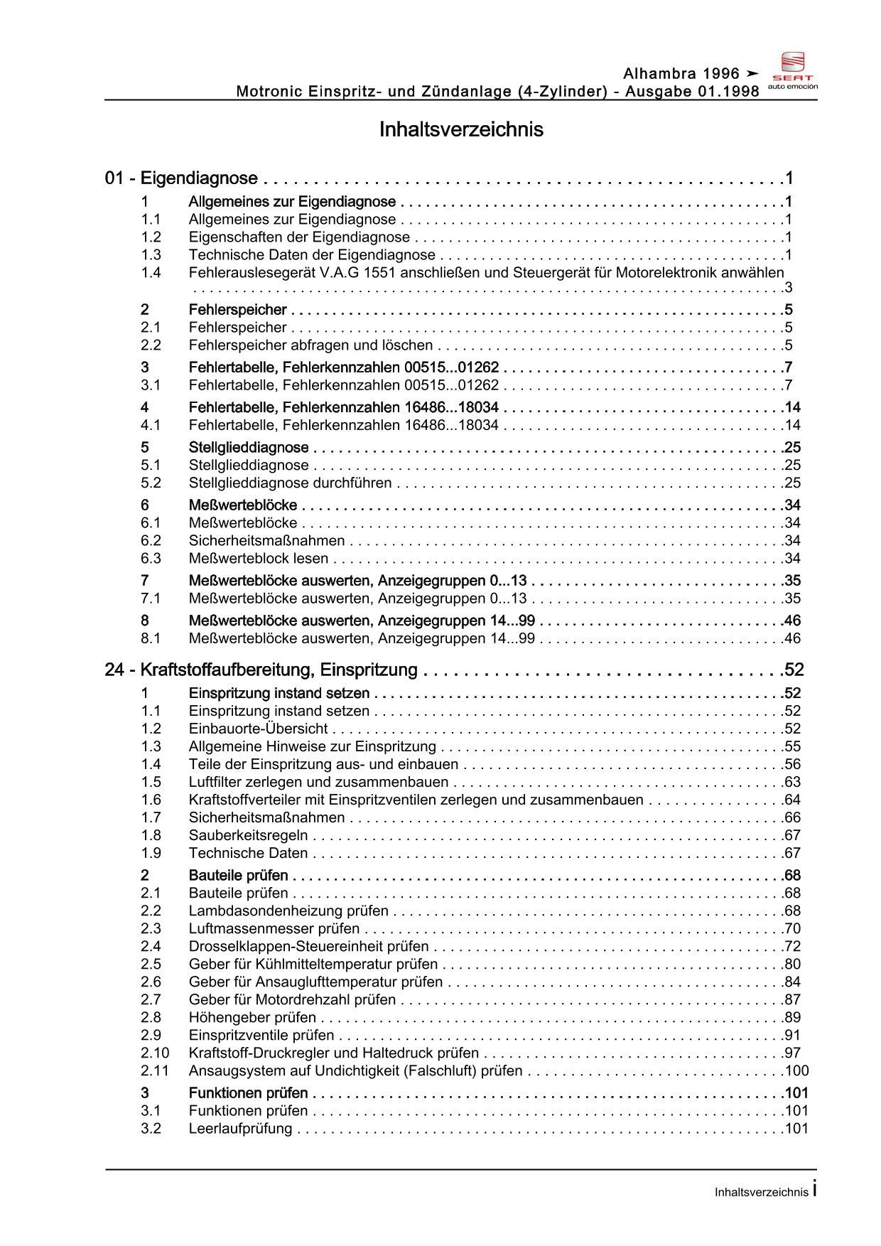 Seat Alhambra (95-10) Benzin Einspritz- Zündanlage 1,8l Reparaturanleitung eBook