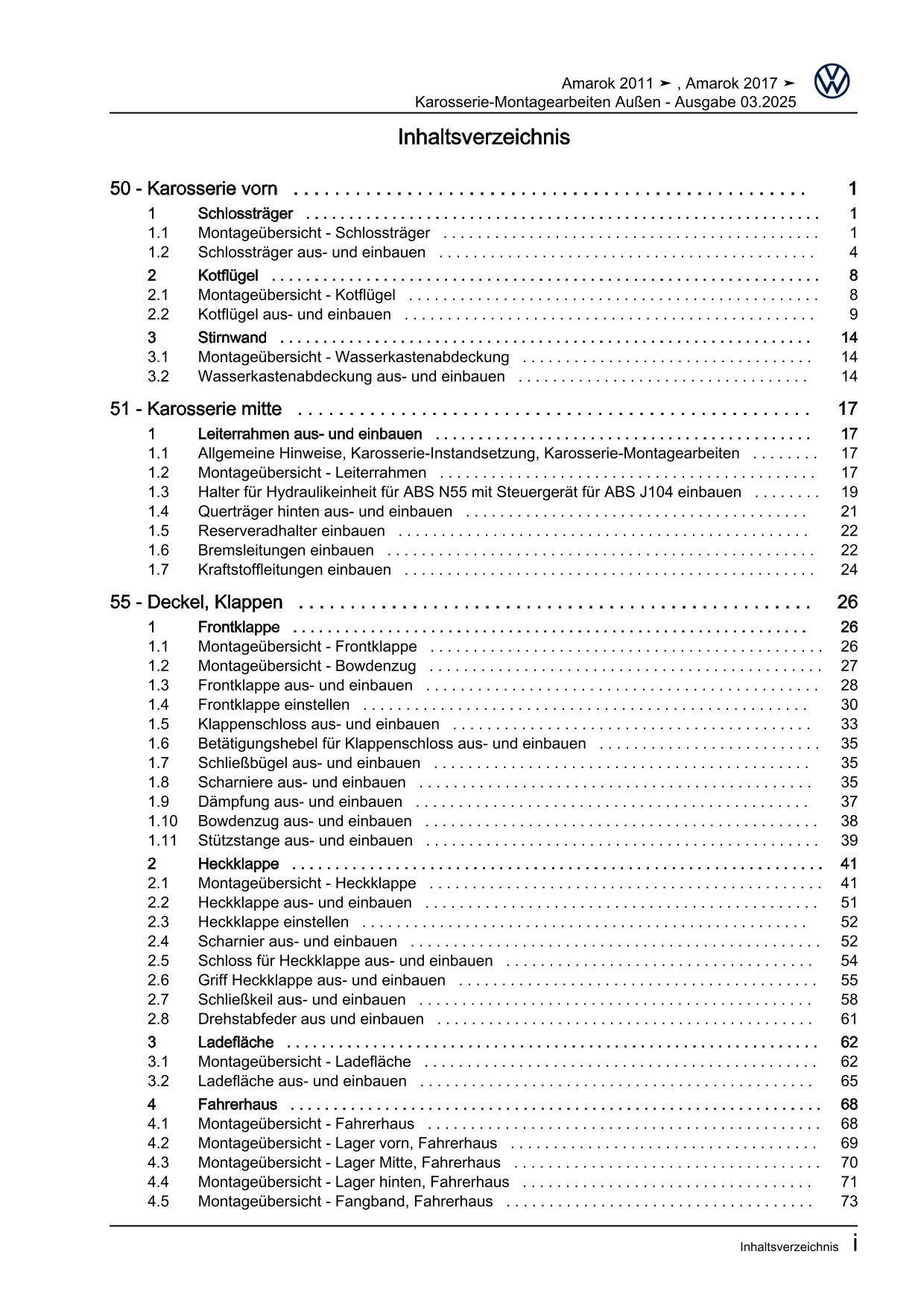 VW Amarok 2H 2010-2016 Karosserie Montagearbeiten Außen Reparaturanleitung eBook