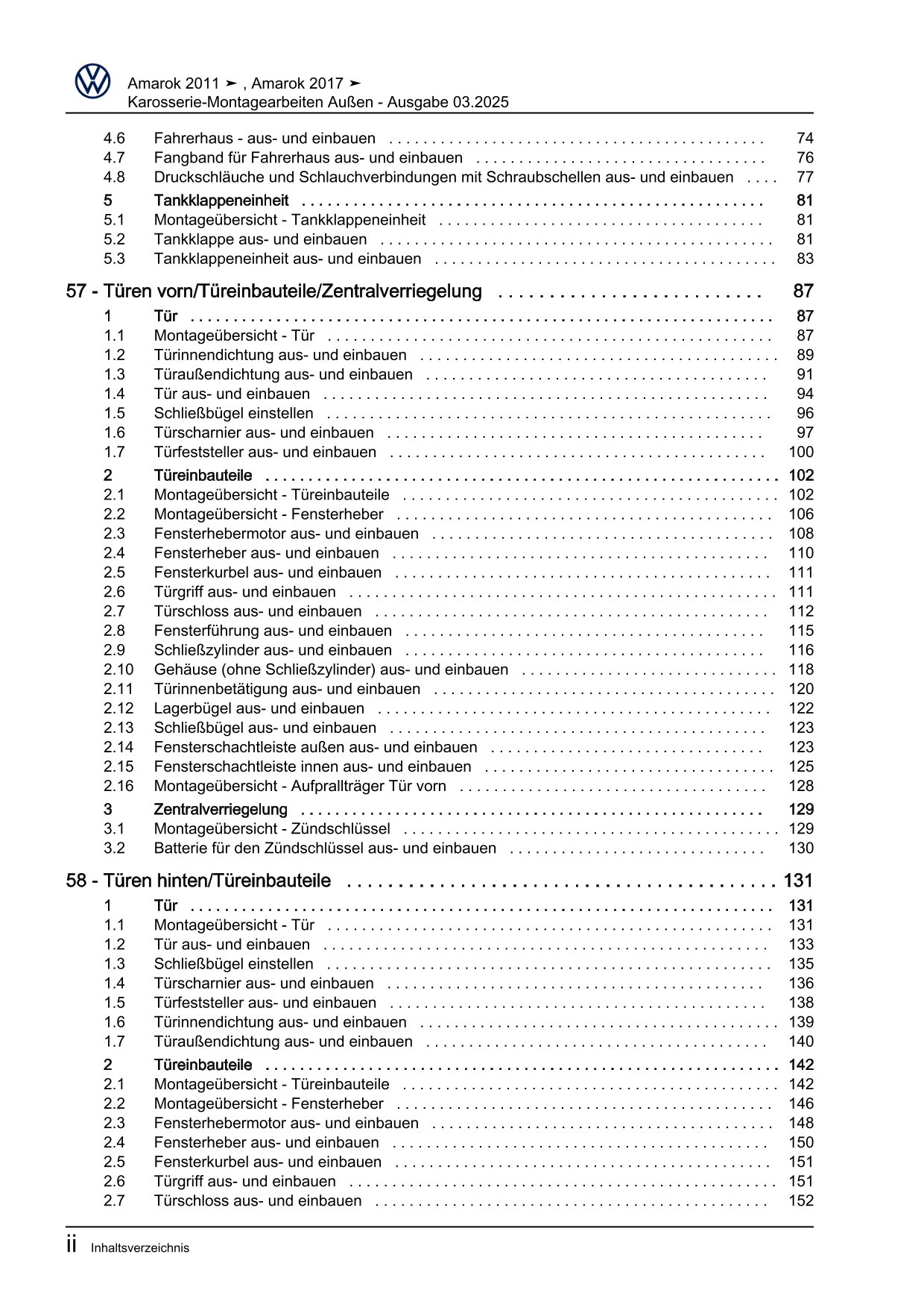 VW Amarok 2H 2010-2016 Karosserie Montagearbeiten Außen Reparaturanleitung eBook
