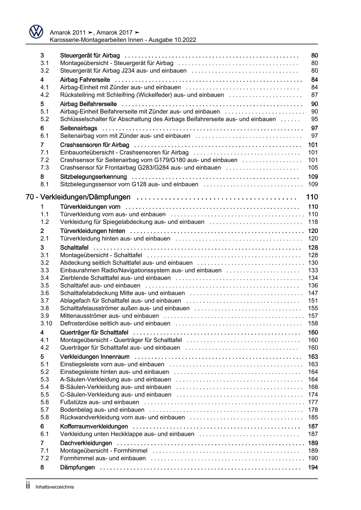 VW Amarok 2H 2010-2016 Karosserie Montagearbeiten Innen Reparaturanleitung eBook