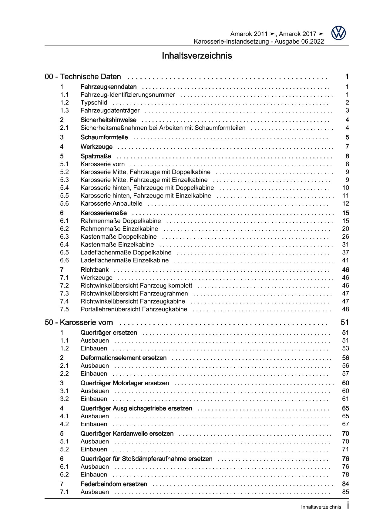 VW Amarok 2H 2010-2016 Karosserie Unfall Instandsetzung Reparaturanleitung eBook