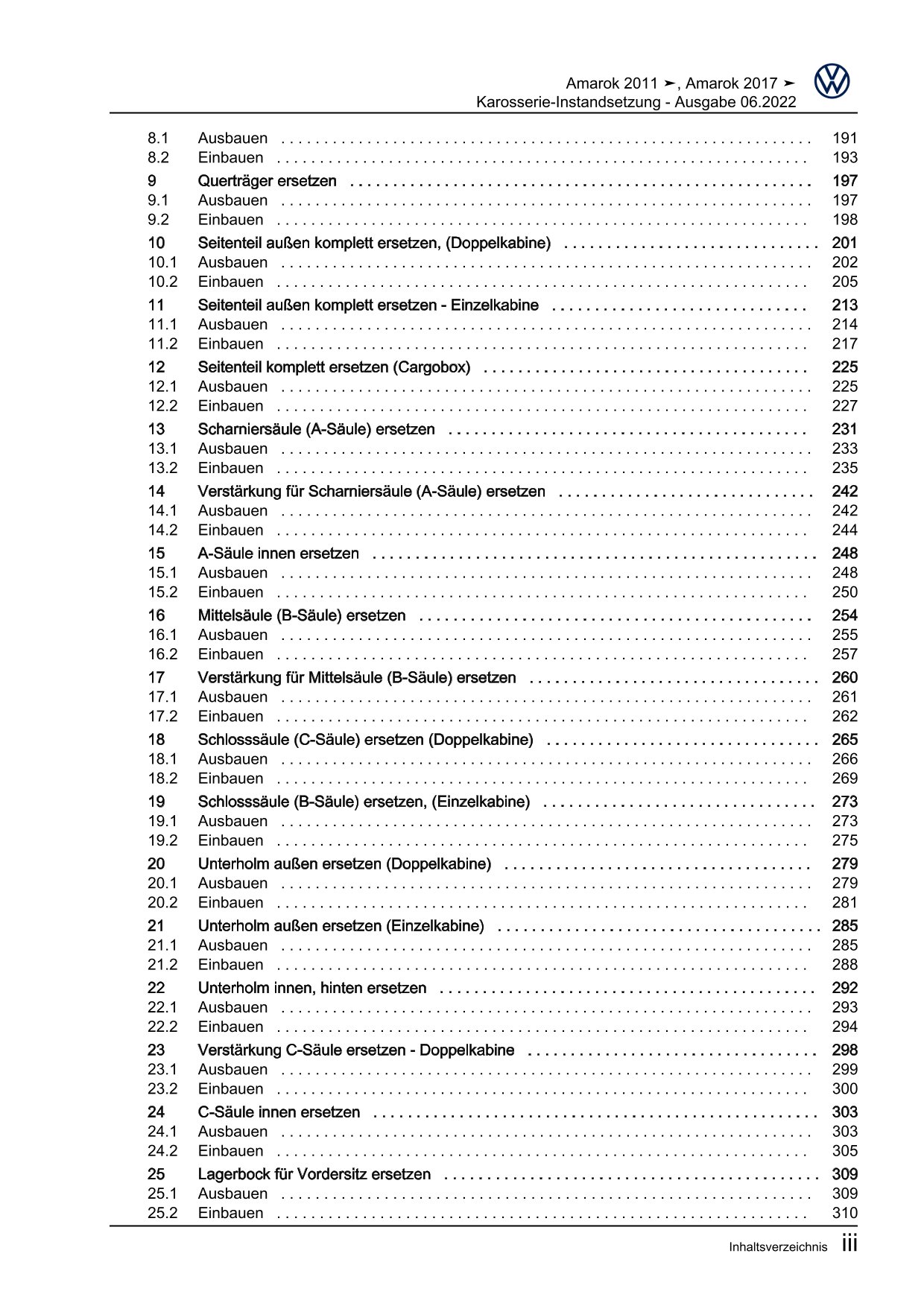 VW Amarok 2H 2010-2016 Karosserie Unfall Instandsetzung Reparaturanleitung eBook