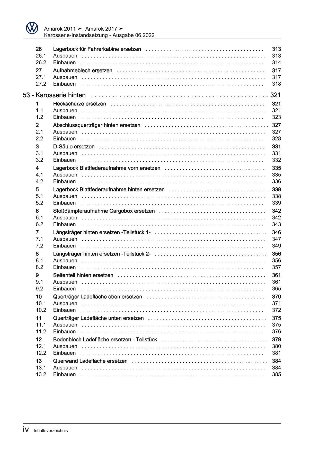 VW Amarok 2H 2010-2016 Karosserie Unfall Instandsetzung Reparaturanleitung eBook
