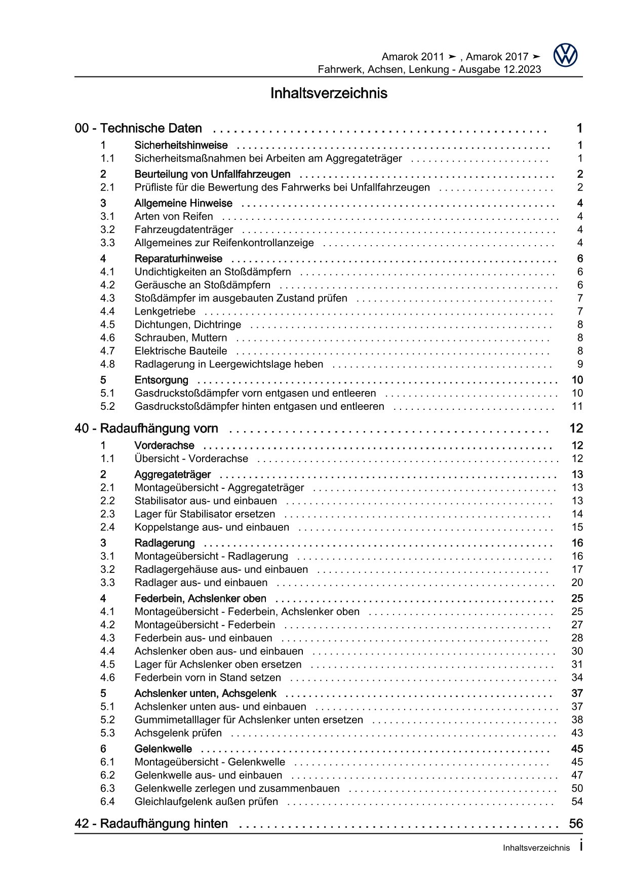 VW Amarok Typ 2H 2010-2016 Fahrwerk Achsen Lenkung Reparaturanleitung eBook