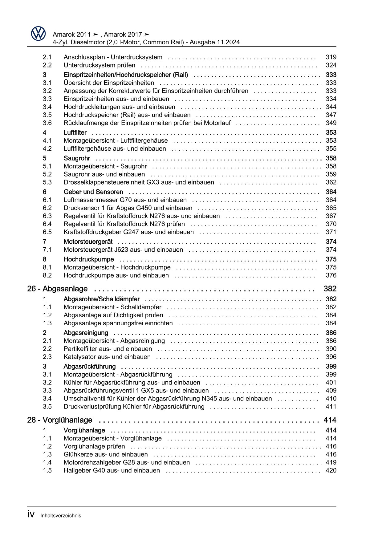 VW Amarok Typ 2H 2010-2016 Dieselmotor 2,0l 122-180 PS Reparaturanleitung eBook