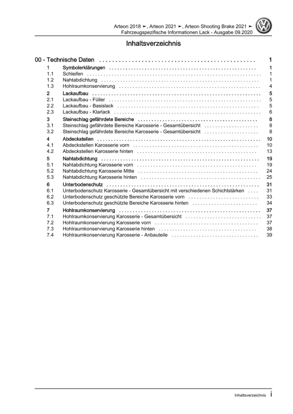 VW Arteon 3H 2020-2024 Fahrzeugspezifische Infos Lack Reparaturanleitung eBook