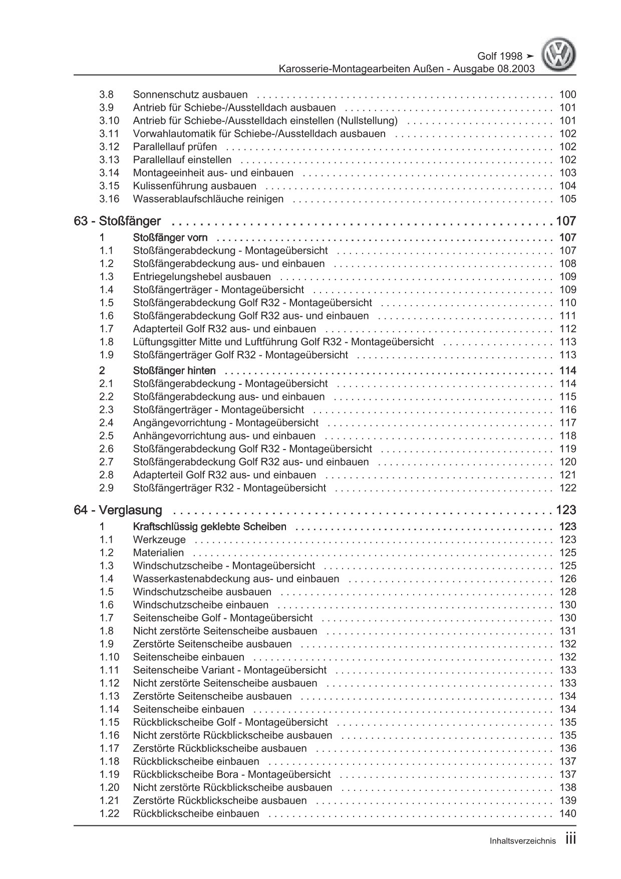 VW Bora 1J 1998-2005 Karosserie Montagearbeiten Außen Reparaturanleitung eBook
