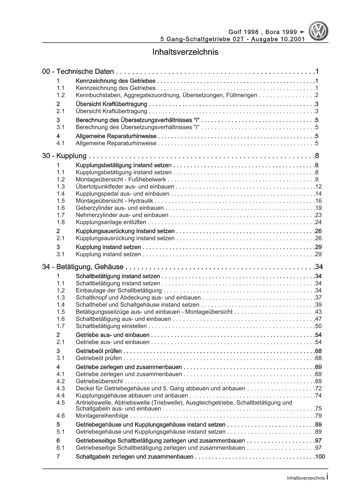 VW Bora 1J 1998-2005 5 Gang Schaltgetriebe 02T Kupplung Reparaturanleitung eBook