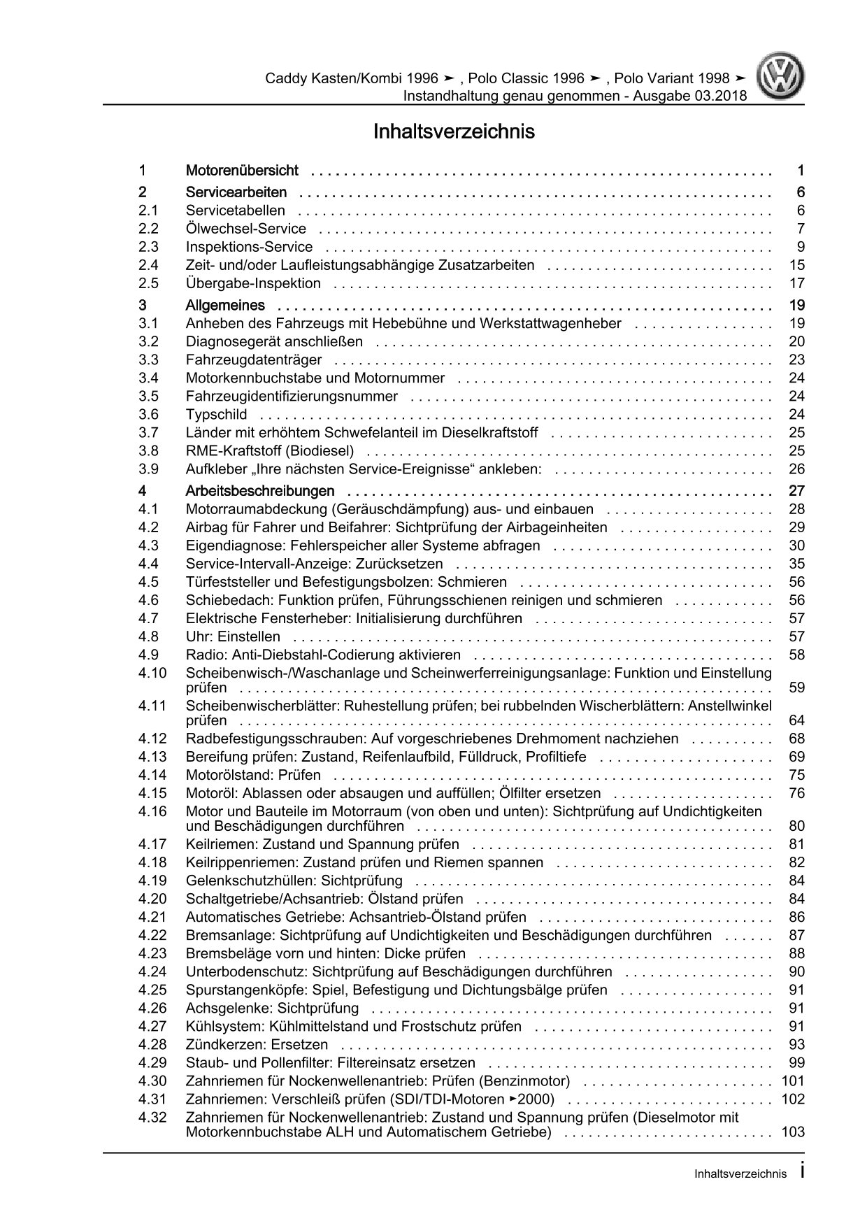 VW Caddy 9K 1995-2003 Instandhaltung Inspektion Wartung Reparaturanleitung eBook