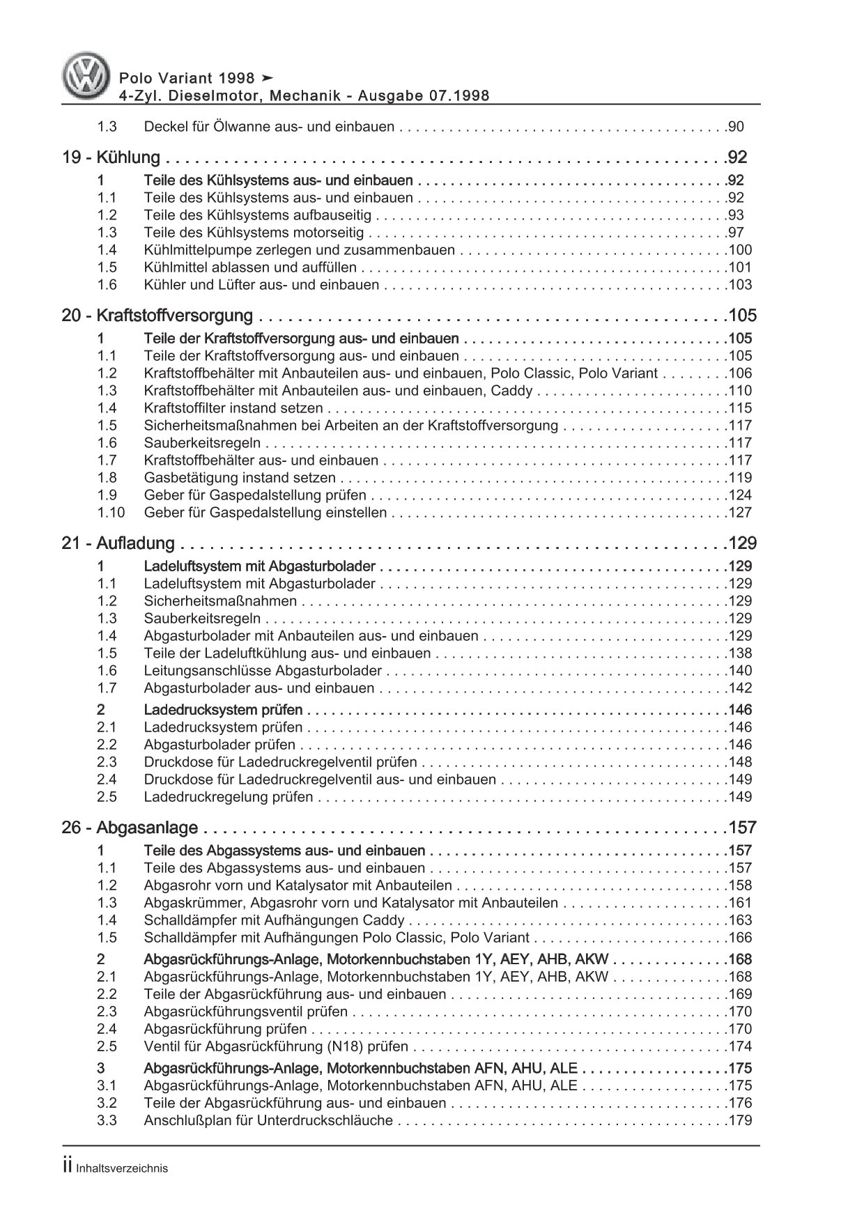 VW Caddy 9K 1995-2003 Dieselmotor Mechanik 57-100 PS Reparaturanleitung eBook