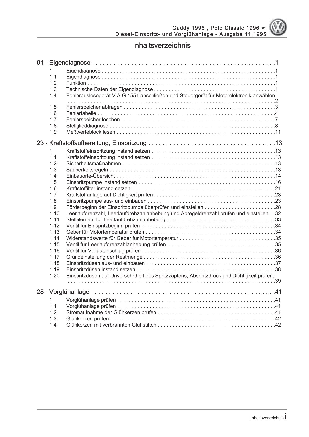 VW Caddy 9K (95-03) Diesel Einspritz- Vorglühanlage 1,9l Reparauranleitung eBook