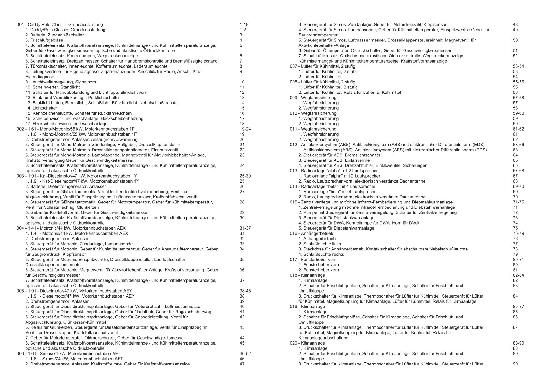 VW Caddy 9K 1995-2003 Schaltplan Stromlaufplan Verkabelung Elektrik Pläne eBook