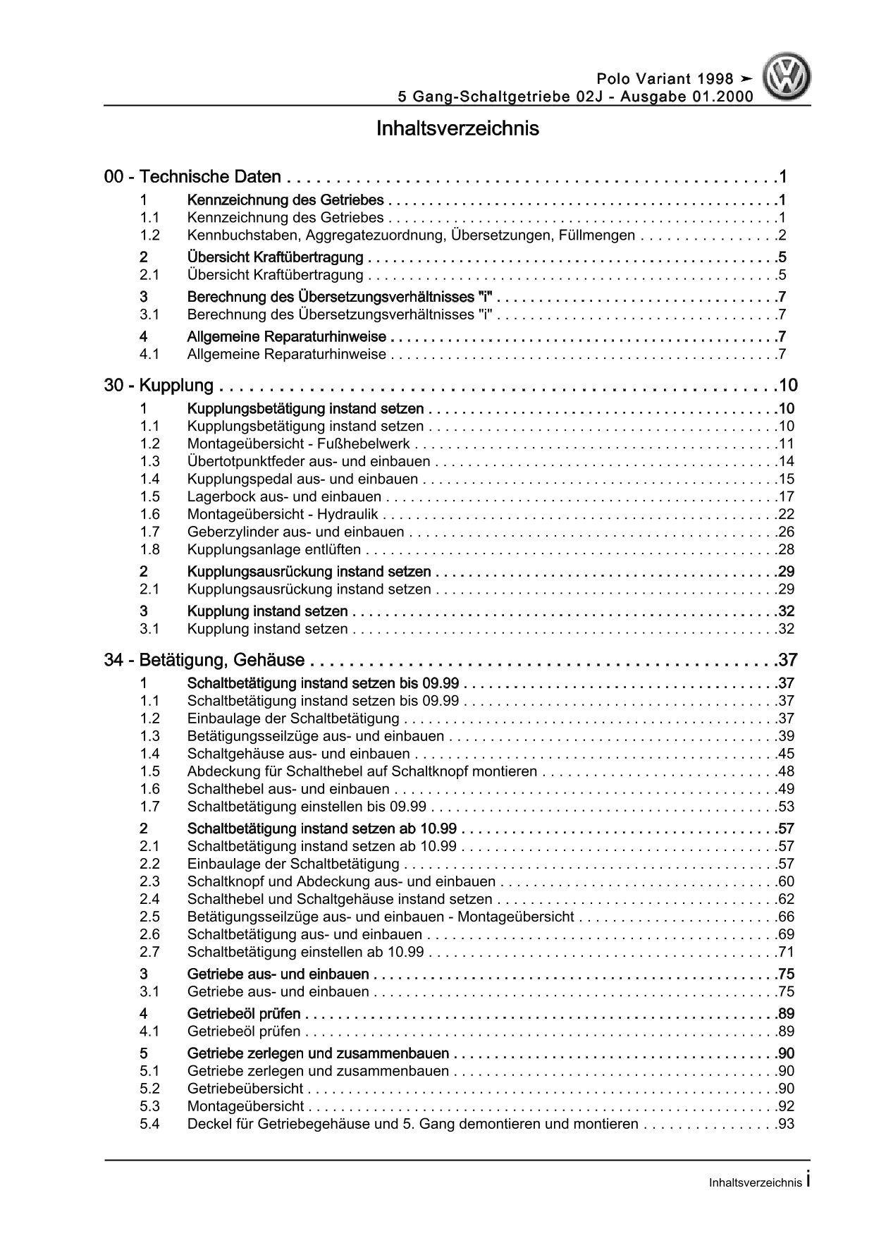 VW Caddy Typ 9K 1995-2003 5 Gang Schaltgetriebe 02J Reparaturanleitung eBook