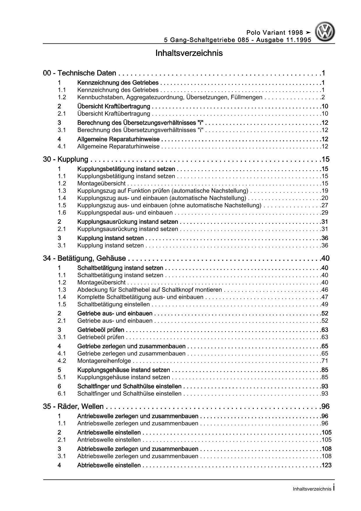 VW Caddy Typ 9K 1995-2003 5 Gang Schaltgetriebe 085 Reparaturanleitung eBook