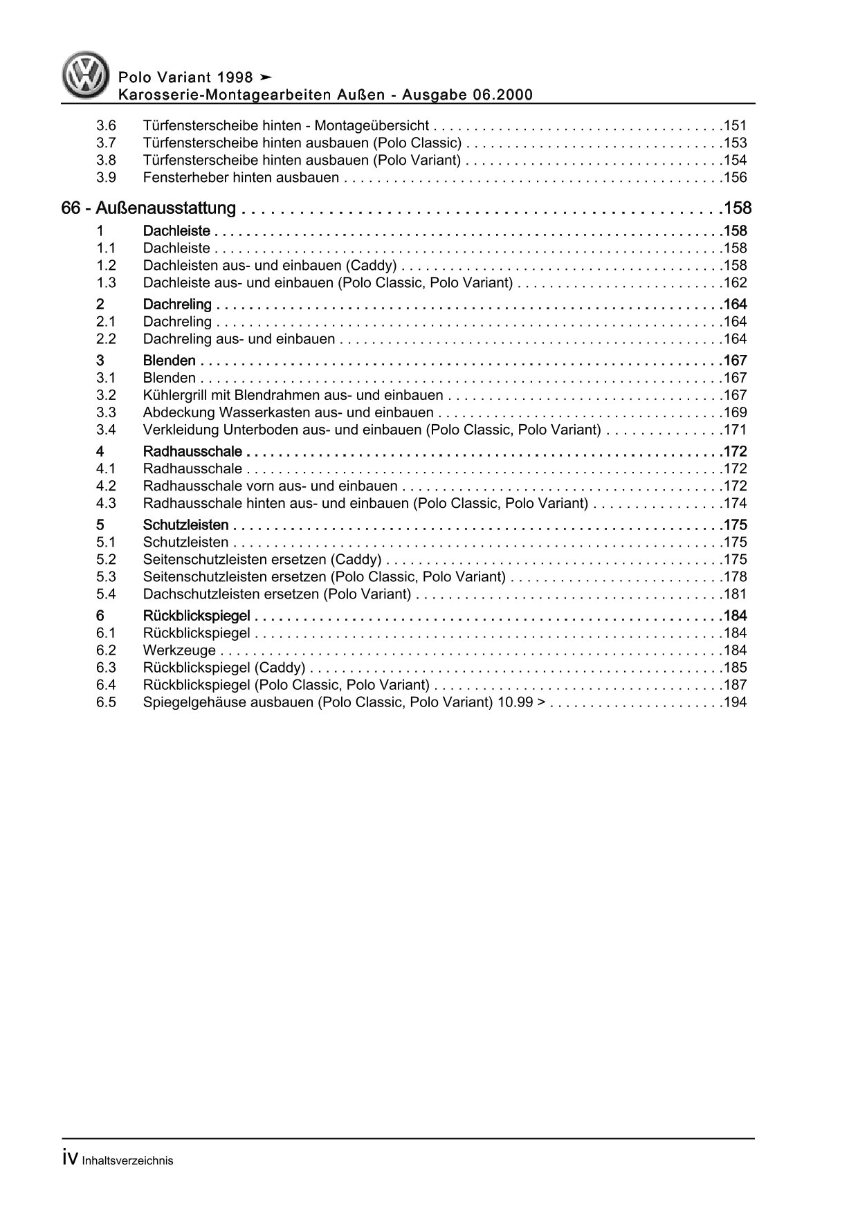 VW Caddy 9K 1995-2003 Karosserie Montagearbeiten Außen Reparaturanleitung eBook