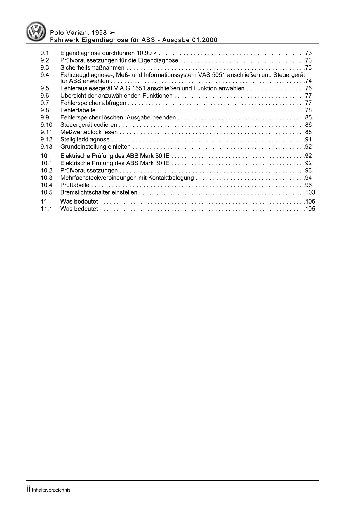 VW Caddy 9K 1995-2003 Eigendiagnose Fahrwerk für ABS Reparaturanleitung eBook