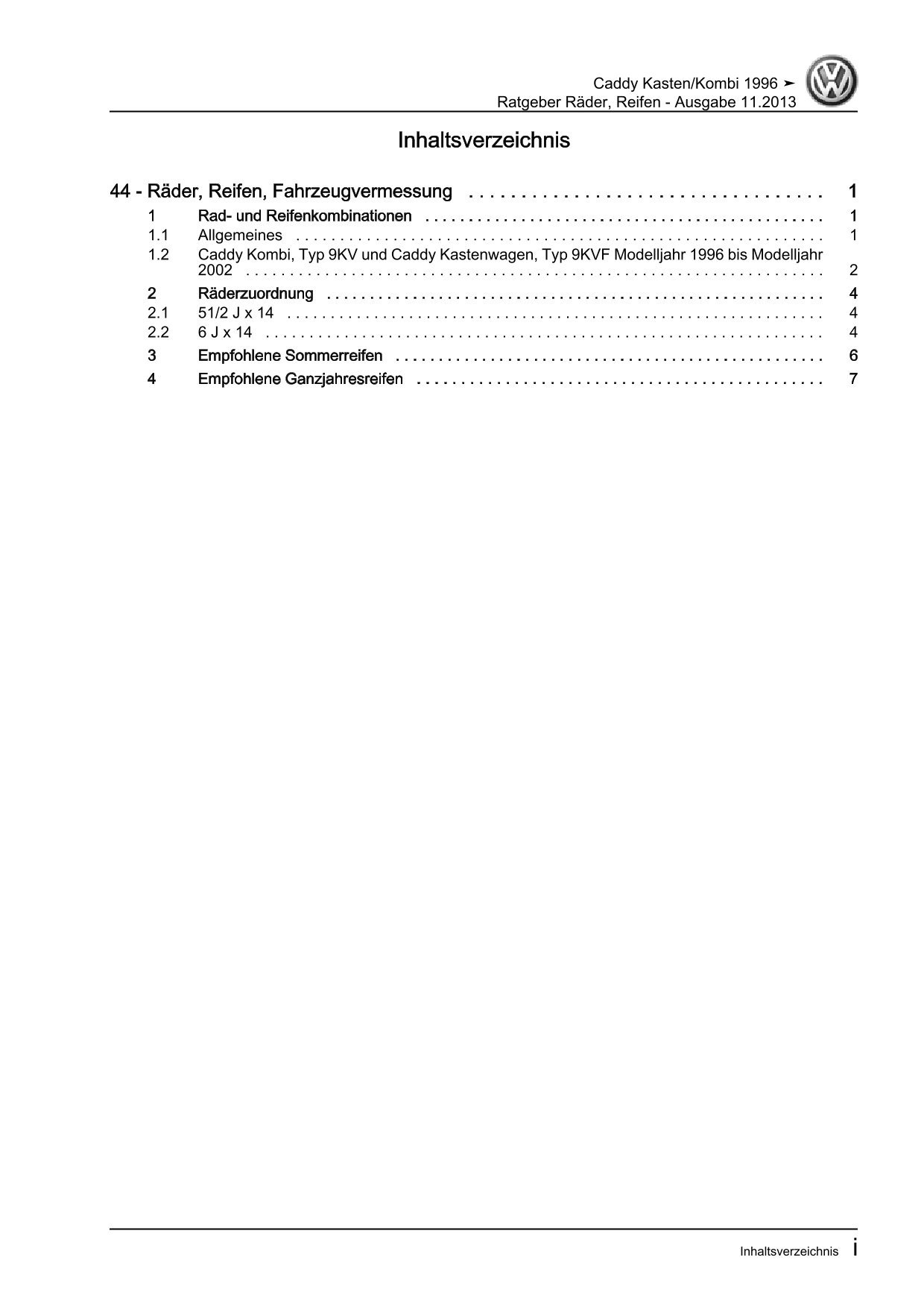 VW Caddy Typ 9K 1995-2003 Ratgeber Räder und Reifen Reparaturanleitung eBook